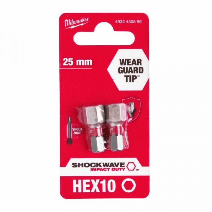 Біта SHOCKWAVE MILWAUKEE, Hex10, 25мм, (2шт)