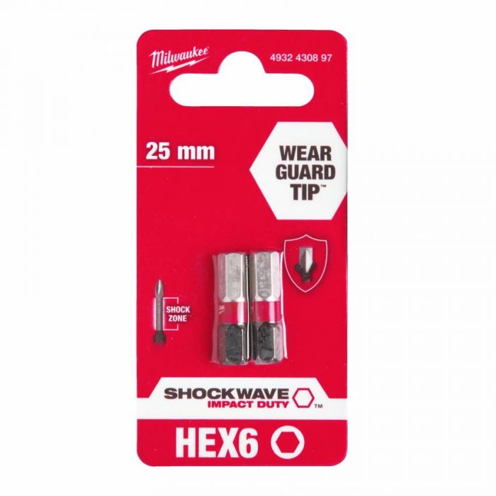 Біта SHOCKWAVE MILWAUKEE, Hex6, 25 мм, (2шт)