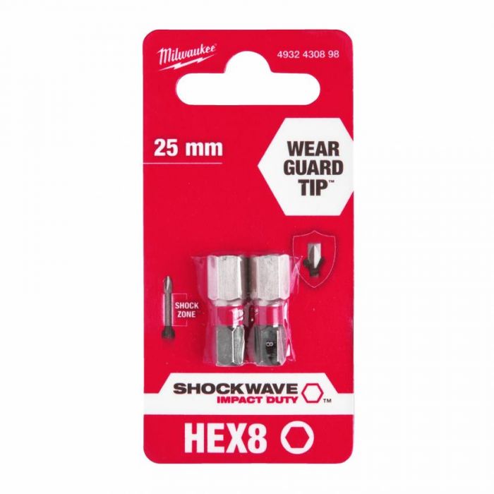 Біта  SHOCKWAVE MILWAUKEE, Hex8, 25 мм, (2шт)