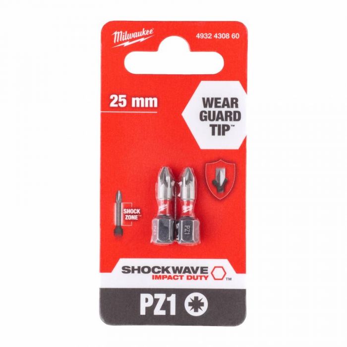 Біта SHOCKWAVE MILWAUKEE, PZ1, 25мм, (2шт)