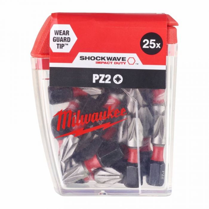 BIT SHOCKWAVE MILWAUKEE, PZ2, 25 мм, (25 шт.)