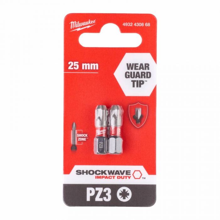 BIT SHOCKWAVE MILWAUKEE, PZ3, 25 мм, (2 шт.)