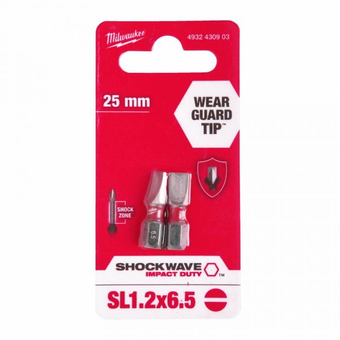 Біт SHOCKWAVE MILWAUKEE, SL1, 2x6, 5, 25 мм, (2шт)