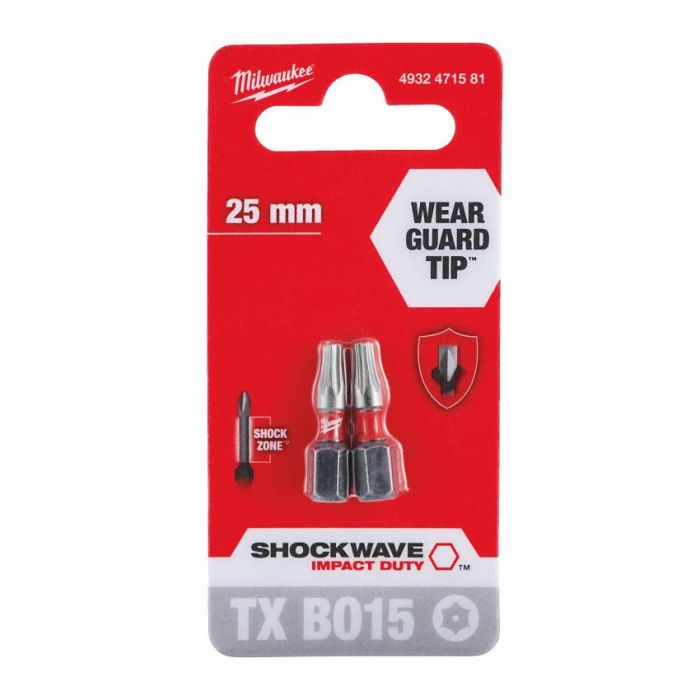 BIT SHOCKWAVE MILWAUKEE, TX BO15, 25 мм, (2 шт.)