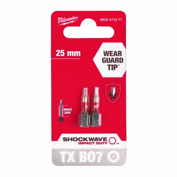 BIT SHOCKWAVE MILWAUKEE, TX BO7, 25 мм, (2 шт.)