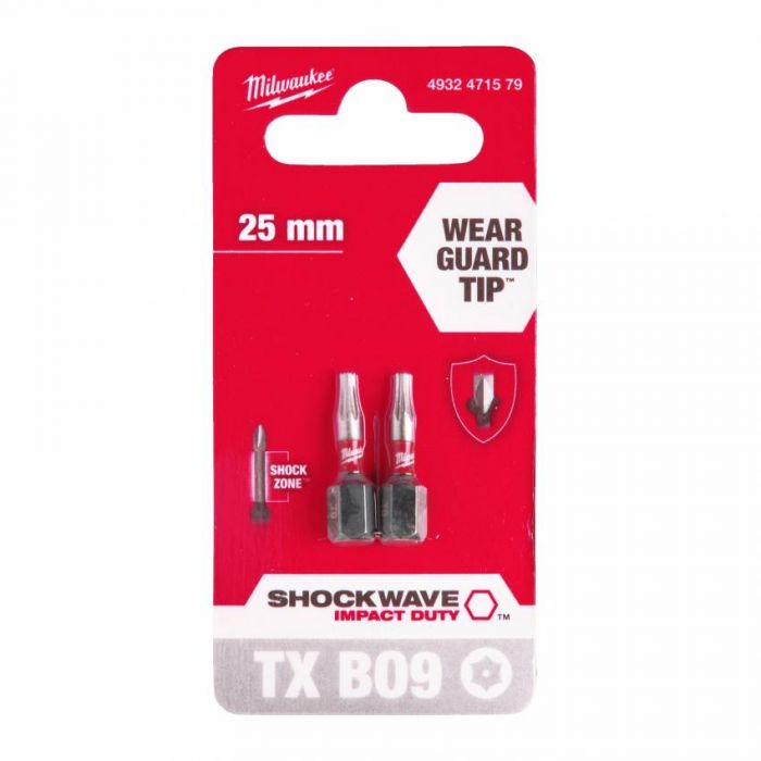 BIT SHOCKWAVE MILWAUKEE, TX BO9, 25 мм, (2 шт.)