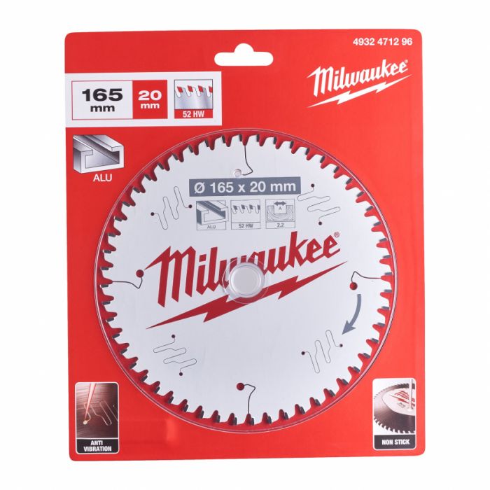 Диск пильний Alu PFTE MILWAUKEE, Ø165х20х2, 2мм, 52 зуб.