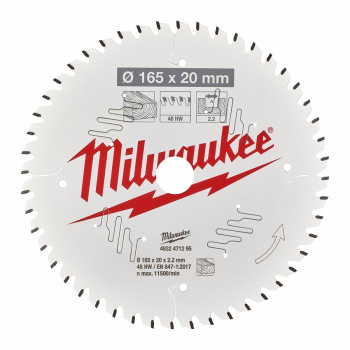 Диск пильний Alu PFTE MILWAUKEE, Ø165х20х2, 2мм, 52 зуб.