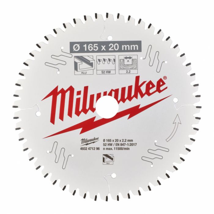 Диск пильний Alu PFTE MILWAUKEE, Ø165х20х2, 2мм, 52 зуб.