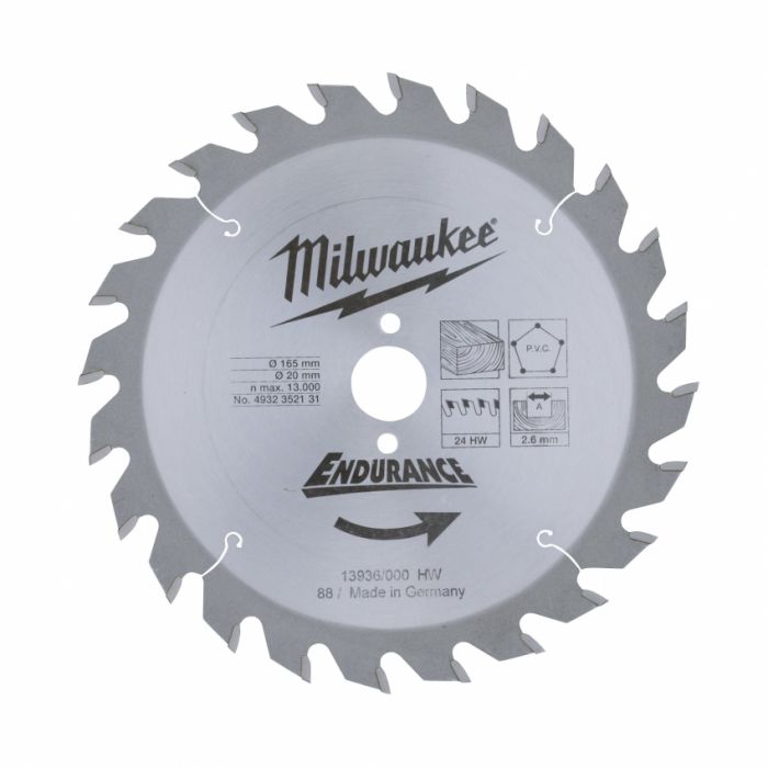 Диск пильний MILWAUKEE, Ø165/20мм, 24 зуб.