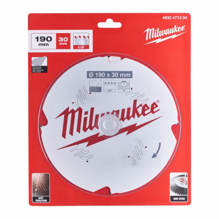 Диск пильний MILWAUKEE, Ø190/30мм/1,8мм, 4 зуб., по фіброцементу