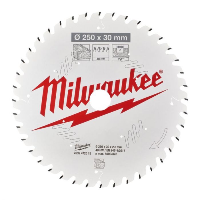 Диск пильний MILWAUKEE, Ø250/30мм, 40 зуб.