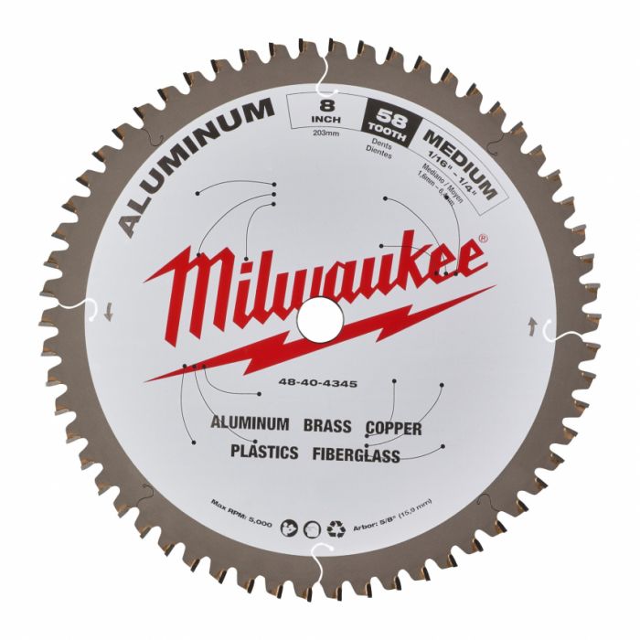 Диск пиляльний Alu PFTE MILWAUKEE, Ø203х5/8"х2,4мм, 58 зуб. 1