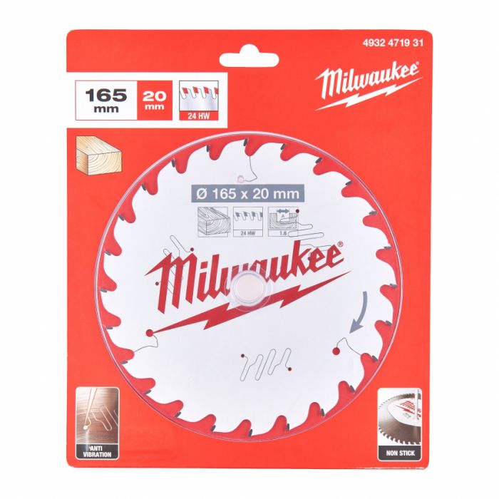 Диск пиляльний PFTE MILWAUKEE, Ø165х20х1,6мм, 24 зуб. 1