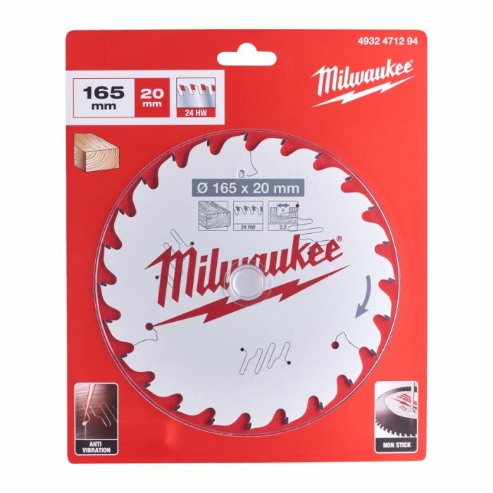 Диск пиляльний PFTE MILWAUKEE, Ø165х20х2,2мм, 24 зуб. 1