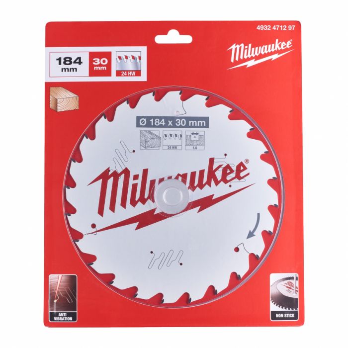 Диск пиляльний PFTE MILWAUKEE, Ø184х30х1,6мм, 24 зуб.