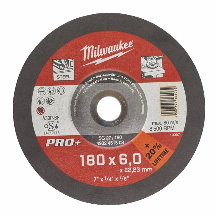 Диск зачистний по металу MILWAUKEE, SG 27/180х6 PRO, Ø180мм