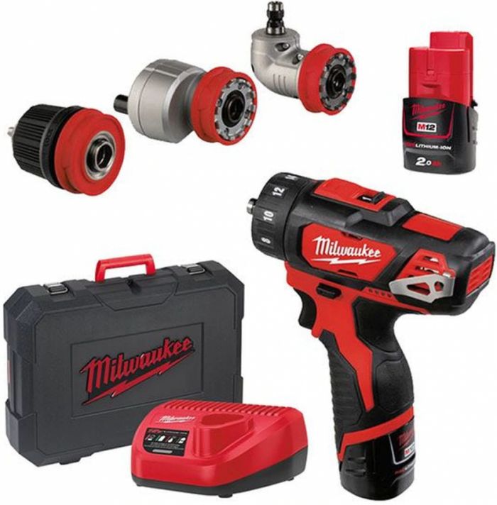 Дриль-шуруповерт акумуляторний MILWAUKEE, M12 BDDXKIT-202C ( заряд.пристрій, 2 акум.Х 2Ач, 3 насадки, кейс)