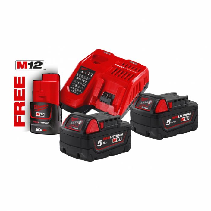 Енергокомплект MILWAUKEE, M18 NRG-502 ( заряд.пристрій, 2 акум.Х 5Ач)