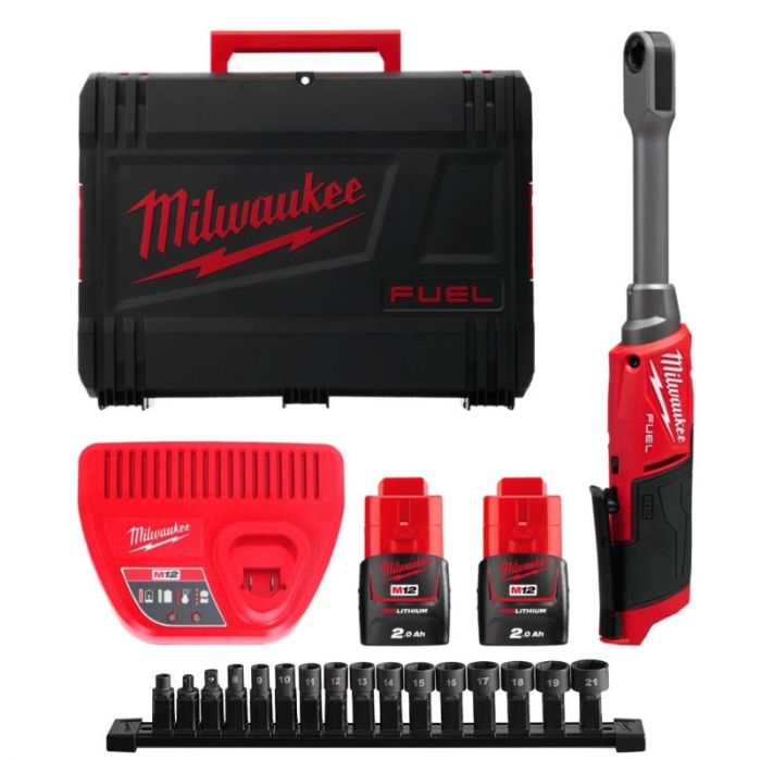 Гайковерт-тріскачка кутовий акумуляторний Hex 14.4мм MILWAUKEE, M12 FPTR-202X, 81Нм (зарядний пристрій, 2 акум. Х 2Аг, HDкейс)