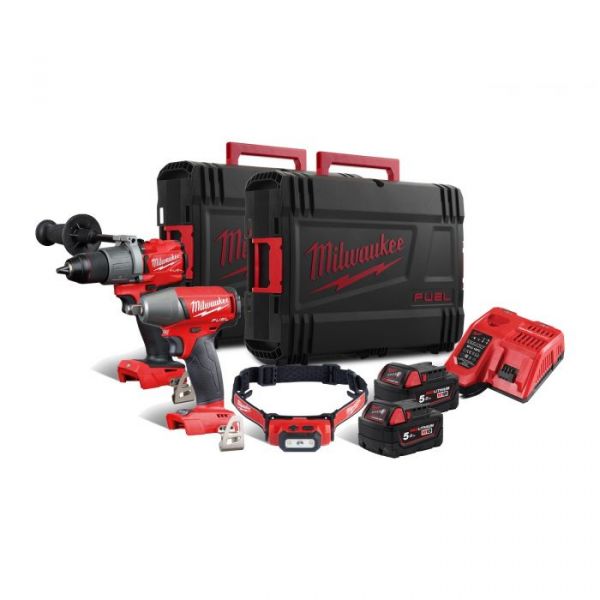 Набір інструментів акумуляторних MILWAUKEE, M18 FPP2C2-502XL (зарядний пристрій, 2 акумулятора M18 B5 5Аг, дриль-шуруповерт з уд