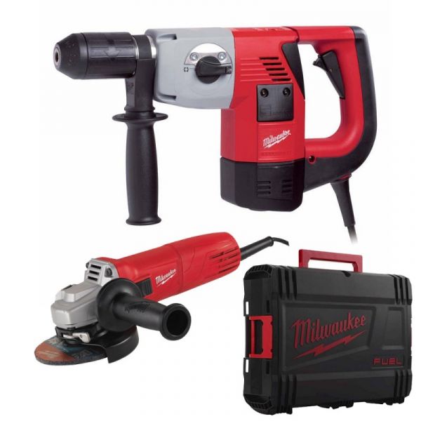 Набір інструментів MILWAUKEE PCE3 SET (префоратор SDS-PLUS PCE3. шліфмашина кутова AG10-125EK. HD кейс)