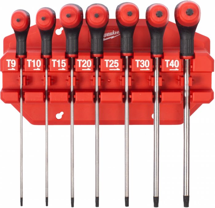 Набір ключів Г-образних MILWAUKEE з комфортною ручкою, Hex з кулькою, (7шт) (T9/T10/T15/T20/T25/T30/T40)