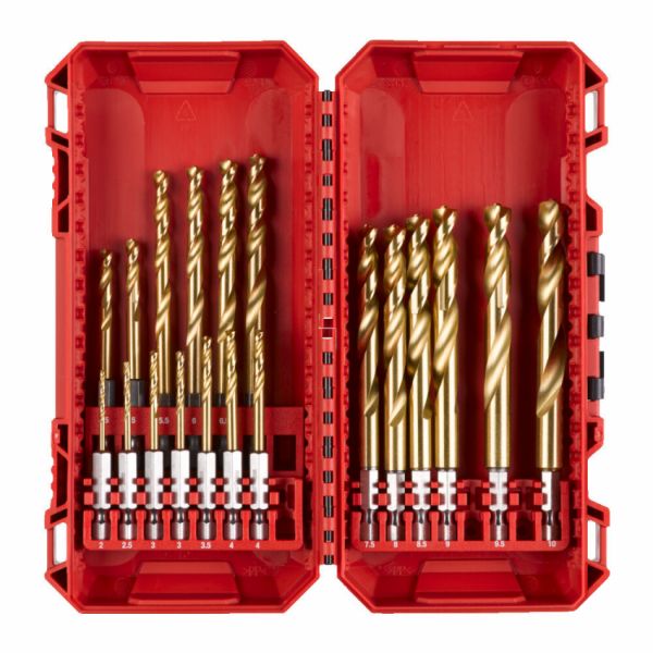 Набір свердел по металу RedHEX SHOCKWAVE HSS-TiN MILWAUKEE CB, (19шт)