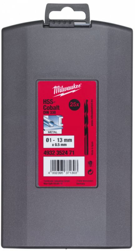 Набір свердел по металу HSS-Co MILWAUKEE DIN338, (25шт)