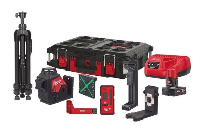 Нівелір лазерний 3D акумуляторний MILWAUKEE, M12 3PLKIT-401P (+зар. прист.,1акум.Х4Аг, кейс PACKOUT)