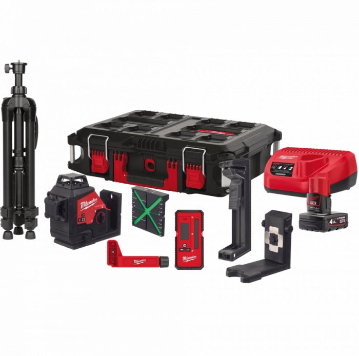 Нівелір лазерний 3D акумуляторний MILWAUKEE, M12 3PLKIT-401P (+зар. прист.,1акум.Х4Аг, кейс PACKOUT)