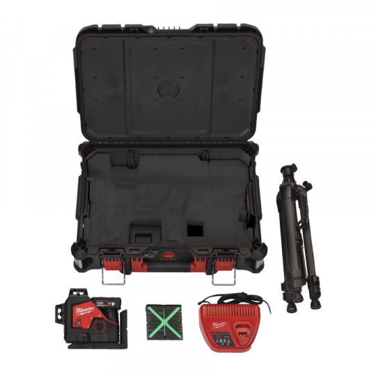 Нівелір лазерний акумуляторний 3D MILWAUKEE, M12 3PLSKIT-401P (ЗП+1ак.Х4Аг+обладнання+PACKOUT)