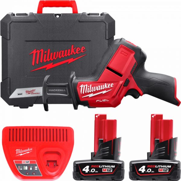 Пила шабельна акумуляторна безщіткова MILWAUKEE, M12 CHZ-402C (зарядний пристрій С12 С, 2 акумулятори М12 В4 4Аг, полотно, кейс)