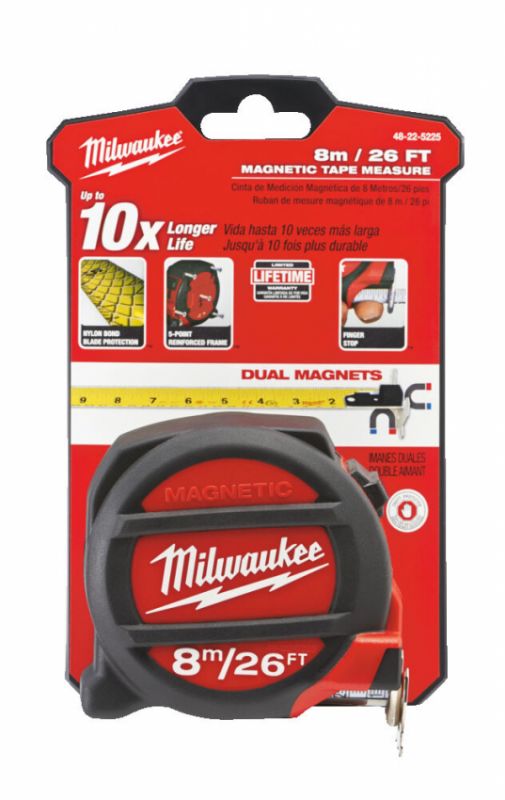 Рулетка магнітна MILWAUKEE, 8м/26фт, (27мм)