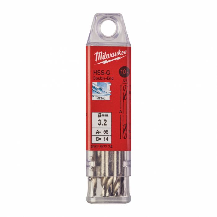 Свердло по металу HSS-G MILWAUKEE DIN1412, Ø3,2мм, двостороннє, (10шт)