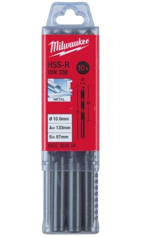 Свердло по металу HSS-R MILWAUKEE DIN338, Ø10,0мм, (10шт)