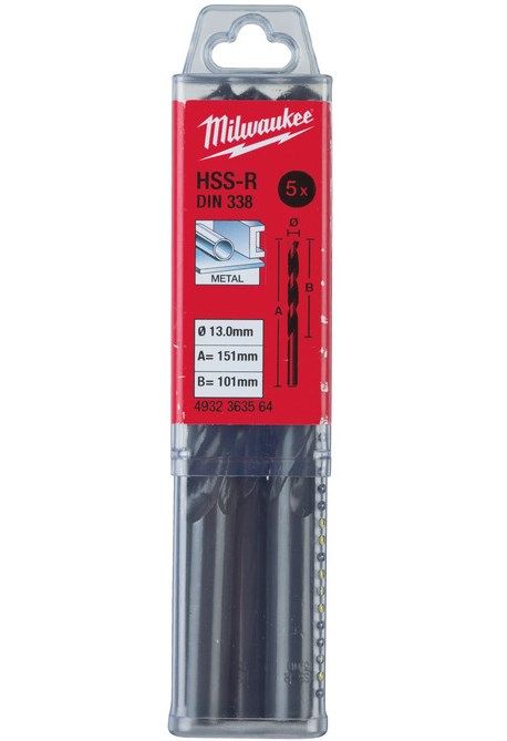 Свердло по металу HSS-R MILWAUKEE DIN338, Ø13.0мм, (5шт)