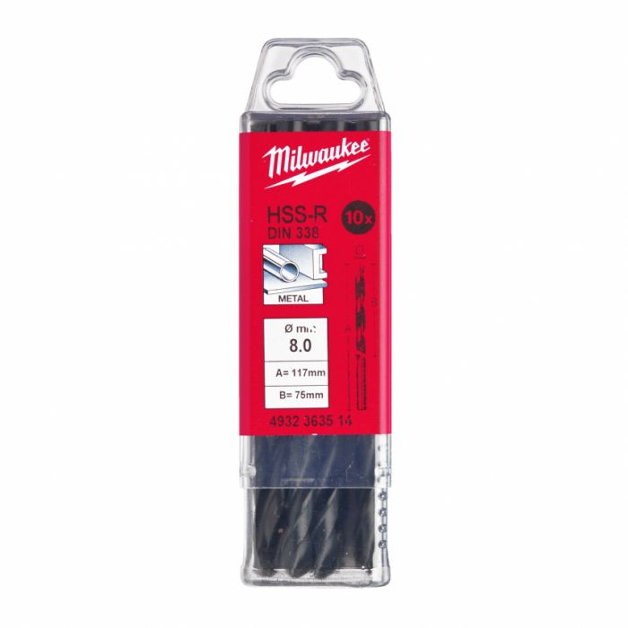 Свердло по металу HSS-R MILWAUKEE DIN338, Ø8,0мм, (10шт)