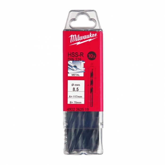 Свердло по металу HSS-R MILWAUKEE DIN338, Ø8,5мм, (10шт)