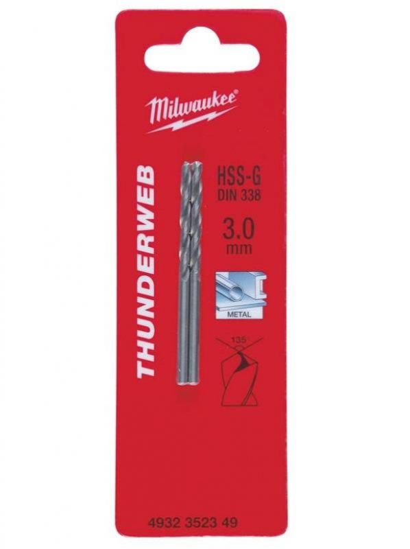 Свердло по металу THUNDERWEB HSS-G MILWAUKEE DIN338, Ø3,0x61мм, (2шт)