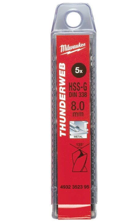 Свердло по металу THUNDERWEB HSS-G MILWAUKEE DIN338, Ø8,0x117мм, (5шт)